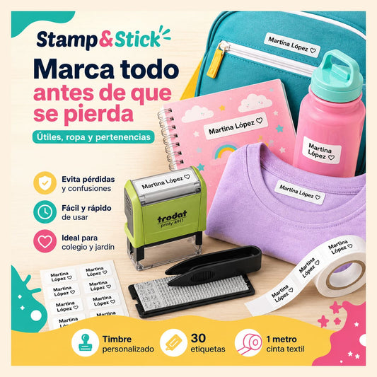 Stamp & Stick Pack para marcar útiles y ropa