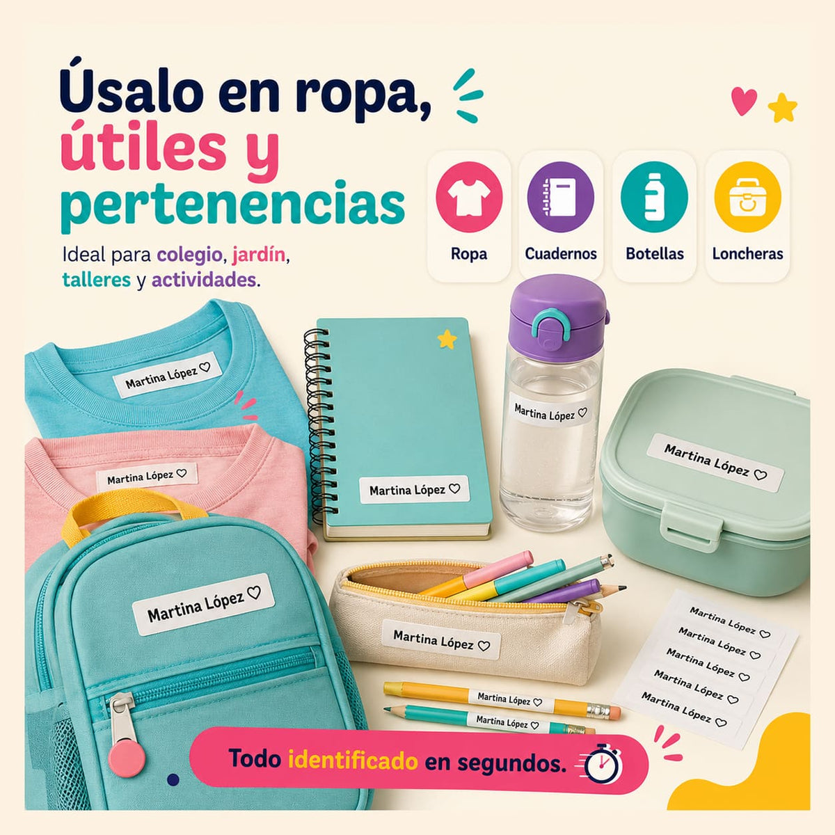 Stamp & Stick Pack para marcar útiles y ropa